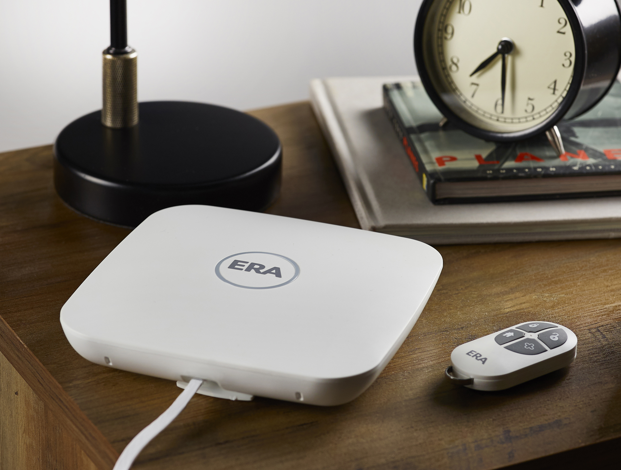 Close up image of an alarm hub indoors