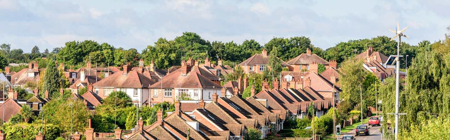 Row of houses, an aerial photo