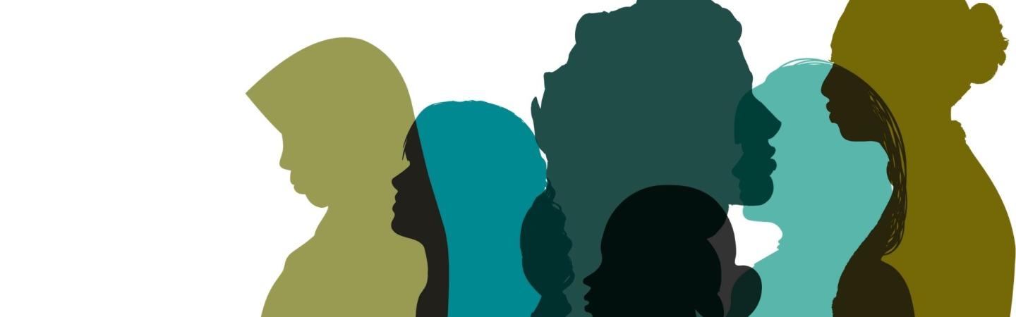 Image shows graphics of different women in profile